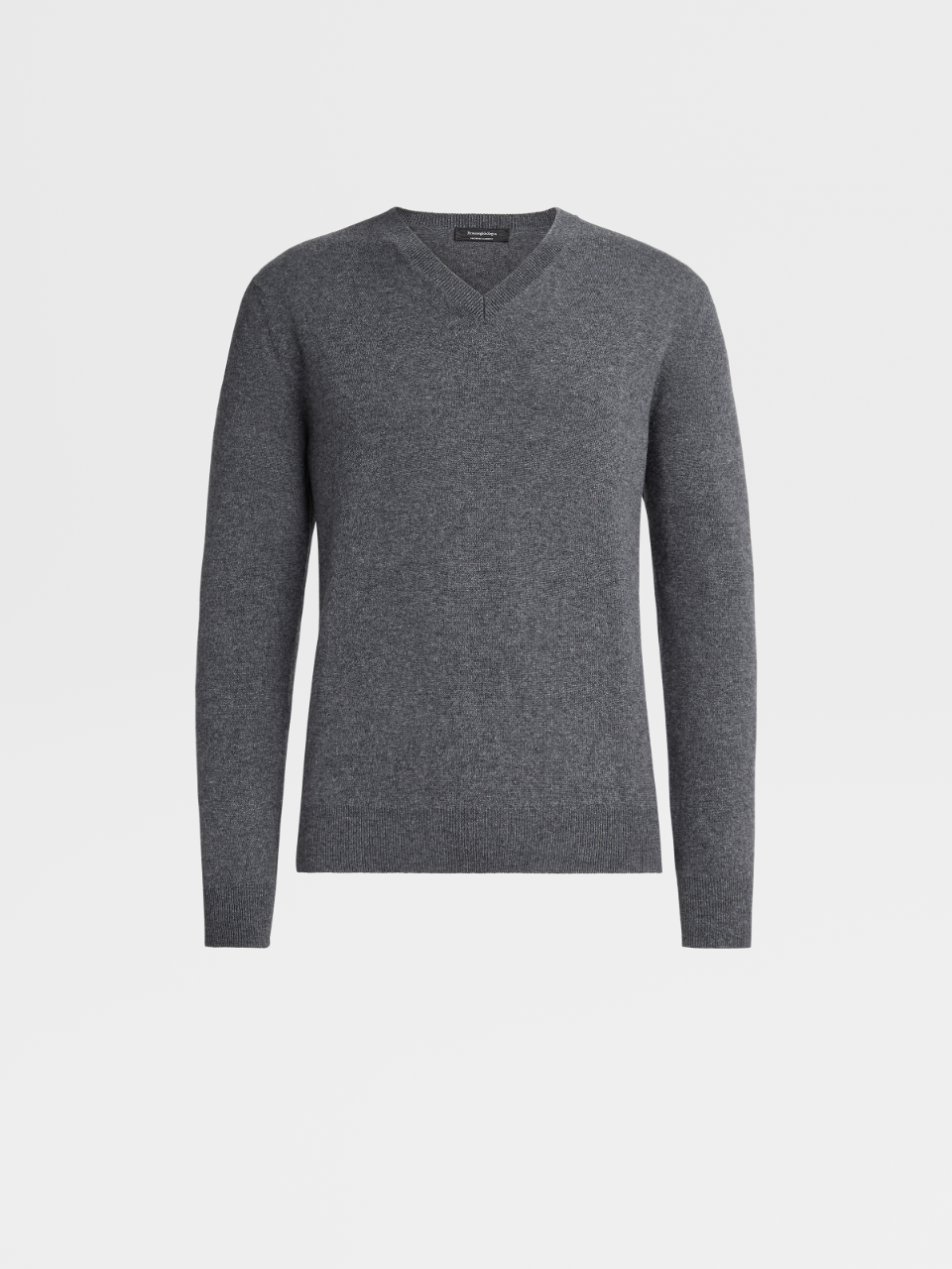 Dark Grey Premium Cashmere Knit V-Neck Sweater
